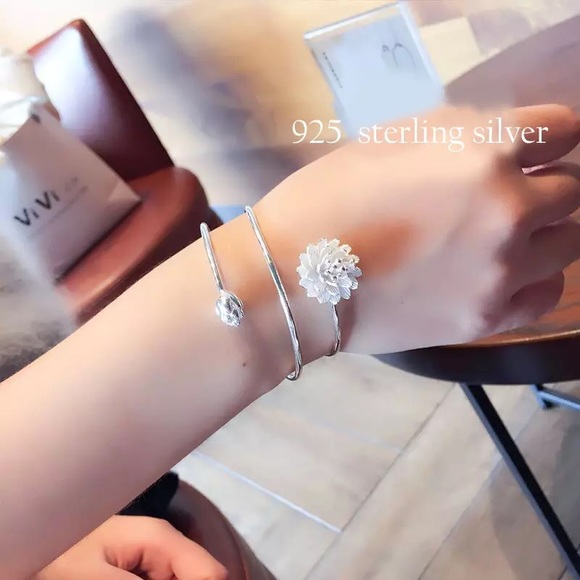 Jewelry - Romantic 925 S Silver Lotus Flower Bracelet